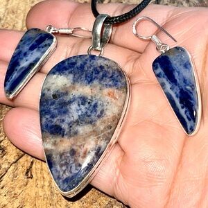 Navy Sodalite Pendant & Earrings Set